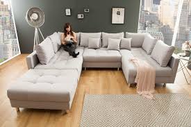 Moderne Xxl Wohnlandschaft Kent 305cm Hellgrau Federkern Inkl Hocker Und Kissen Riess Ambiente De Wohnen Ecksofas Sofa