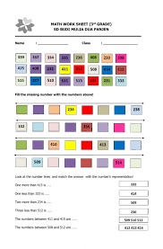 number line in 3 digit numbers worksheet
