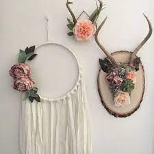 4 Modern Room Decoration Ideas Shabby Chic Wall Decor Floral Antlers Handmade Home Decor