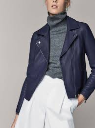 Fall Winter 2017 Women S Blue Nappa Biker Jacket At Massimo Dutti For 149 Jacket Outfit Women Biker Jacket Outfit Women Blue Leather Jacket