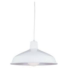 Sea Gull Lighting Painted Shade 15 75 In W 1 Light White Warehouse Style Industrial Metal Pendant With 54 In White Cord 6519 15 The Home Depot