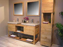 Le meuble de salle de bain double vasque bois est idéal pour bénéficier de plus de rangements avec de jolis paniers pour vos accessoires de beauté. Meuble Double En Teck Massif Cosy 160cm 2 Vasques Gris Meuble Salle De Bain Meuble De Salle De Bain Salle De Bain Bois