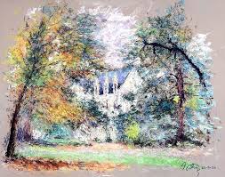 Chateau Dans L Impressionisme Touraine 1996 25 59 In X 20 08 In Pastel With Palette Knife Pierre Vallon 1922 2005 Pierr Painting Pastel Pierre