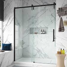 Whether for the bathroom, bedroom or laundry room entry, deciding to build a barn wood door can ensure added privacy and style. Ove Decors Sheffield 60 Tempered Glass Shower Door