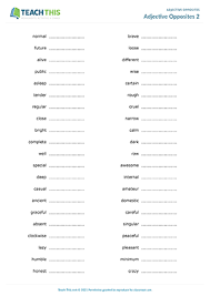 Placed or located directly across from something else or from each other. Adjective Opposites Esl Activities Games Worksheets