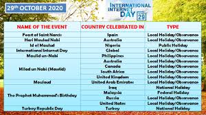 Please revisit regularly for the latest public holiday update. Holidays October 2020 Also Observances And Events List Swakosh