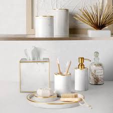 Fill each canister with a different type of flour, sugar, tea bag, candy or cookie and cover with the matching lids. Marble And Brass Bath Canister Bathroom Accessory Set Williams Sonoma