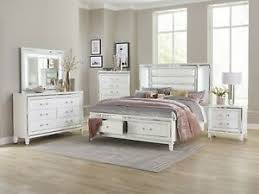 60″ w x 17″ d x 38″ h mirror queen headboard, footboard & rails mattress set sold separately invite a glamorous atmosphere into the master bedroom with this luxe bed from the heidi collection. 4 Pc White Mirrored Led Lights Queen Storage Bed Ns Dresser Bedroom Furniture Ebay