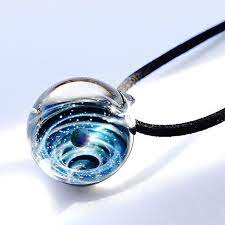 シリウスの世界 ver3 グリーンオパール入り ガラス ペンダント 星 惑星 宇宙 とんぼ玉 アクセサリー オパール