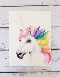 Rainbow Unicorn Original Watercolor Painting Peinture Licorne Dessins Faciles Arc En Ciel Dessin