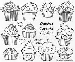 Outline Cupcake Clipart Doodle Cupcakes Clip Art Hand Drawn Cupcake Clip Art Png Eps Vector Clipart For Personal And Commercial Use Cupcake Drawing Cupcake Clipart Clip Art