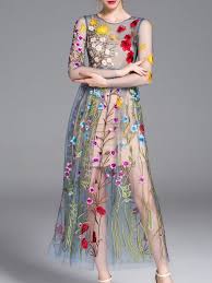 Shop Blue Sheer Gauze Embroidered Maxi Dress Online Shein Offers Blue Sheer Gauze Embroidered Maxi Dress Embroidered Dress Maxi Dress Embroidered Maxi Dress
