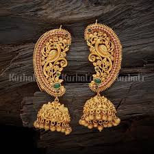 Designer Antique Jhumka Earrings Studded With Synthetic Ruby Green Stones Plated With Gold Polish A Gold Earrings Designs Gold Jewelry Fashion Online Earrings 22k gold light weight kundan and diamond stud designs by sri mahalaxmi gems & jewellers.