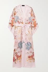 Orange silk and fabric chinese robe with floral pattern. Pink Belted Floral Print Silk Satin Robe Meng Net A Porter