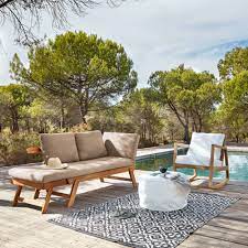 tapis de jardin motifs noirs et blancs 140x200 corolia maisons du monde banquette jardin fauteuil maison du monde tapis jardin
