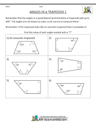 Geometry Worksheets Angles In A Trapezoid 1 Geometry Worksheets Angles Worksheet Text Features Worksheet