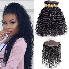Superior quality virgin hair with fantastic wavy styles: Maxine Hair 9a Peruvian Virgin Hair Bundles With Frontal Water Wave 3 Bundles With 13x4 Free Part Lace Frontal Closure Wet And Wavy Virgin Human Hair Weave Natural Color 16 18 18 14 Frontal