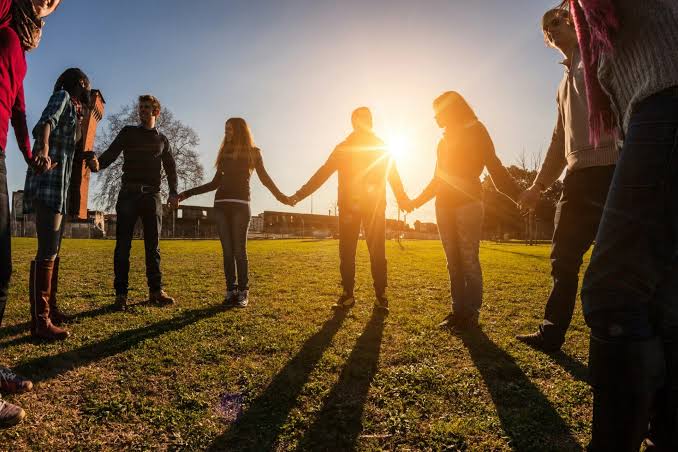 Community group gathered outdoors