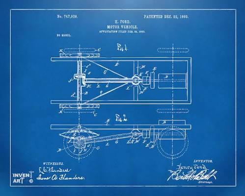1903 Henry Ford Model T Patent Blueprint by Nikki Marie Smith