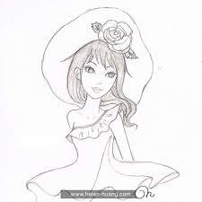 Helen Huang Sketch Girl With Big Flower Hat Art Drawings Beautiful Coloring Book Art Girly Drawings