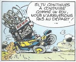 Superbe réveil gaston lagaffe voiture en métal équipé du son d'une voiture, inscription le doux ronflement du moteur, dimension 14,5 cm x 15 cm. Velo Vtt Avec Claude Et Marie Ange Les Velos D Andre Franquin