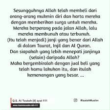Baca surat at taubah lengkap bacaan arab, latin & terjemah indonesia. Surah At Taubah Ayat 111 Qs 9 111 Tafsir Alquran Surah Nomor 9 Ayat 111