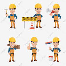 Set Of Construction Worker Character In 6 Different Poses Construction Worker Clipart Construction Worker Png And Vector With Transparent Background For Free Construction Worker Construction Character Illustration