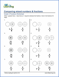 Explain to students that you will be teaching them about equivalent fractions, or fractions that are equal in value. Grade 4 Fractions Worksheet Comparing Mixed Numbers And Fractions Fractions Worksheets Improper Fractions Fractions