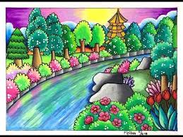 Gradasi warna warna seni hijau. Cara Gradasi Warna Ep 175 Tema Pemandangan Sungai Di Kelilingi Pepohonan Youtube Easy Drawing Tutorial Gambar Simpel Pemandangan