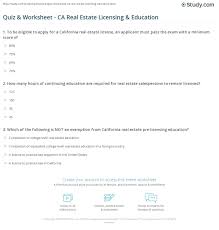 Quiz Worksheet Ca Real Estate Licensing Education Study Com