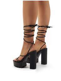Public Desire Synthetic Spaghetti Black Lace Up Cleated Platform Block High Heels Lyst