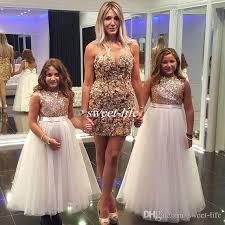 Sparkly Rose Gold Sequined Wedding Flower Girl Dresses Long Tulle Jewel Neck Bow Wedding Flower Girl Dresses Gold Flower Girl Dresses Bridesmaid Dresses Uk