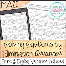 Negative numbers, decimals, and fractions are included Solving Systems Of Equations Worksheet Advanced Elimination Maze Activity