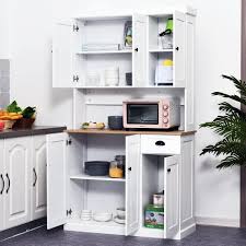 Homcom 71 Wood Kitchen Microwave China Cabinet With Storage White Oak Grain Pantry Buffet Aosom Microwave In Kitchen Pantry Cabinet Free Standing Pantry Cabinet