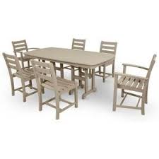 Trex Outdoor Furniture Monterey Bay Sand Castle 7 Piece Plastic Outdoor Patio Dining Set Txs118 1 Sc The Home Depot Trex Outdoor Furniture Patio Dining Set Patio Furniture Sets