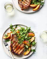 Grilled Pork Chops With Peach Parsley Salad Recipe Recipe Peach Pork Chops Pork Ribs Grilled Pork Chops