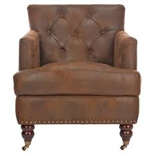 Colin Tufted Club Chair With Casters Caramel Brown Leather Safavieh Tufted Club Chairs Club Chairs Leather Club Chairs