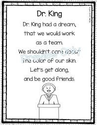 Martin Luther King Poem Kindergarten Poems Black History Poems Martin Luther King Activities