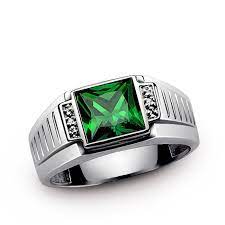 Men S Diamond Jewellery Solid 925 Sterling Silver Ring For Man With Green Emerald And Natural Diamonds Rings For Men Mens Gemstone Rings Yellow Gemstone Ring