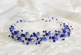 Free Shipping Bridal Crown Blue Crystals Headpiece Dark Blue Crystal Tiara Hair Accessories Wedding Headband Crown Hair Jewelry Flower Girl Crystal Headpiece Crystal Tiaras Wedding Headband