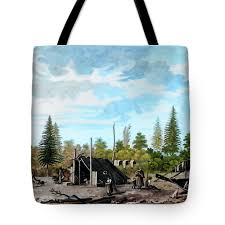 Tlingit fishing camp with drying fish Tote Bag