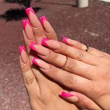 Pin On Hot Pink Acrylic Nails French Tip Nail Designs Pink Tip Nails Pink Acrylic Nails