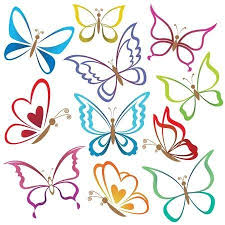 Impostare Astratte Farfalle Sagome Di Contorno Colorate Su Sfondo Bianco Modello Di Farfalla Immagini Disegni Da Ricamo A Mano
