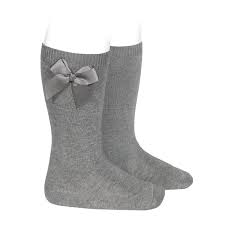 knee high socks with grossgrain side bow light grey condor