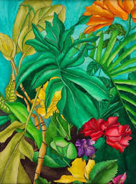 Tropical Energy Turquoise Sky Tropical Garden Caribbean Sea For Veronique Malet And Claire Leqoc Z Co Z Fu Fu Co Caribbean Art Jamaican Art Island Art