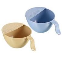 Unique Bargains Rice Strainer Washing Bowl Sieve Kitchen Strainer Colander  Drain Basket Blue Beige