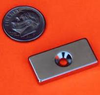 Neodymuim N45 Bar Magnet 1 x 1/2 x 1/8 inch w/Countersunk Hole