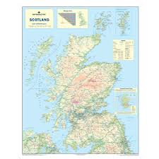 Hill shading inside, hill shading outside. Scotland Laminated Wall Map