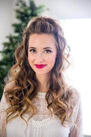 A Feminine Holiday Makeup Tutorial M Loves M Half Up Curled Hair Curls For Long Hair Hair Styles
