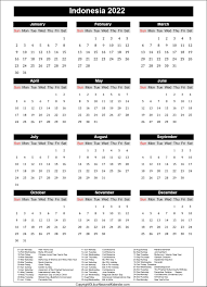 Calendar 2022 Indonesia Public Holidays 2022